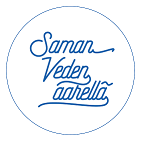 Saman veden äärellä -päiväjuhla Lähetysjuhlien logo: saman veden äärellä -teksti sinisellä ympyrän sisällä