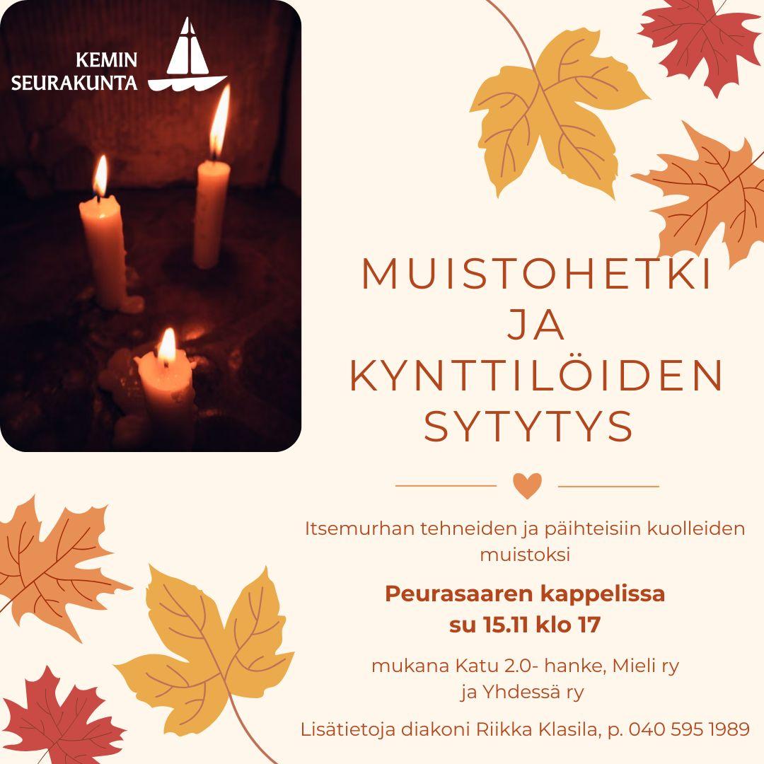 Kynttilöiden sytytys 15.11. Peurasaaren kappeli